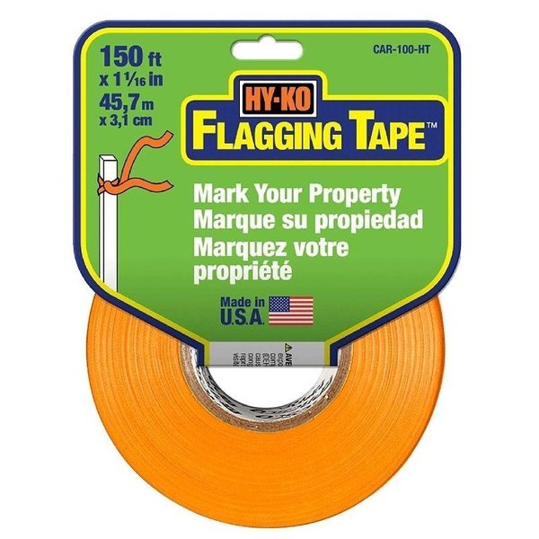 Hy-Ko Flagging Tape, 150 ft L, 1116 in W, Orange, Plastic CAR-100-HT